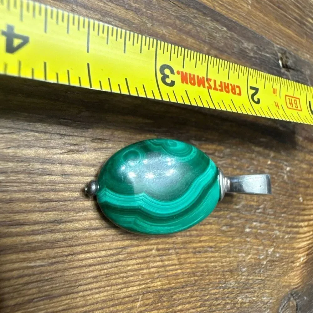 Sterling Silver Malachite Pendant 12.93g large natural stone